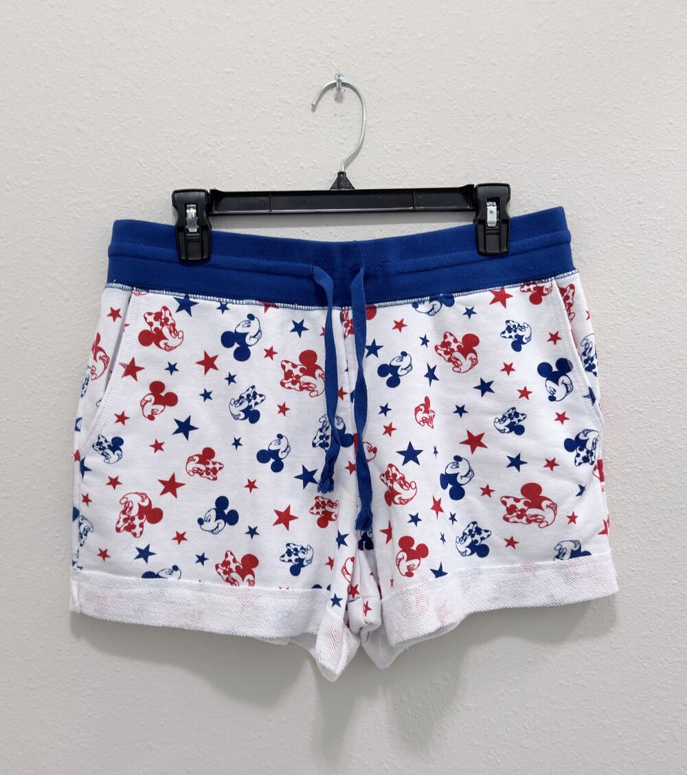 Disney Mickey Minnie Mouse Americana Knit Shorts Women's Large Patriotic NWT